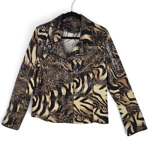 Clara S Jacket Womens Large Animal Print Zebra Snakeskin Sequin Brown Tan Y2K